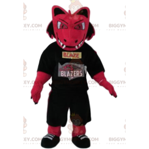 Traje de mascote ameaçador de dragão fúcsia BIGGYMONKEY™ com