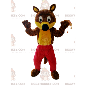 Costume de mascotte BIGGYMONKEY™ de loup marron et jaune rigolo