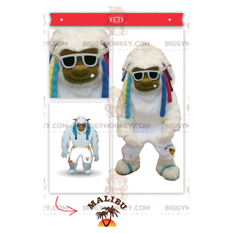 Traje de mascote BIGGYMONKEY™ Fat White Yeti com dreadlocks