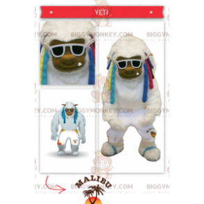 BIGGYMONKEY™ Fat White Yeti-Maskottchen-Kostüm mit bunten