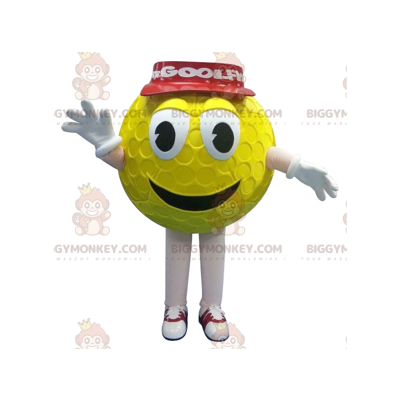 BIGGYMONKEY™ μασκότ στολή κίτρινη μπάλα του γκολφ με κόκκινο