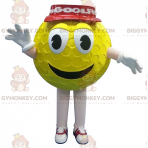 BIGGYMONKEY™ maskottiasu, keltainen golfpallo punaisella