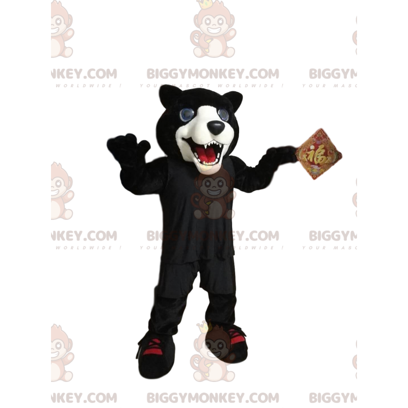 Costume de mascotte BIGGYMONKEY™ de panthère noire et blanche