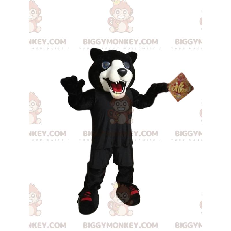 Děsivý kostým černobílého pantera BIGGYMONKEY™ maskota –