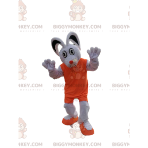 Disfraz de mascota White Mouse BIGGYMONKEY™ con traje naranja -