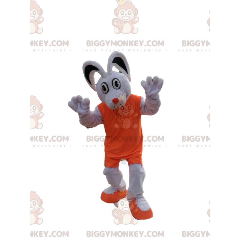 Hvid mus BIGGYMONKEY™ maskotkostume med orange outfit -