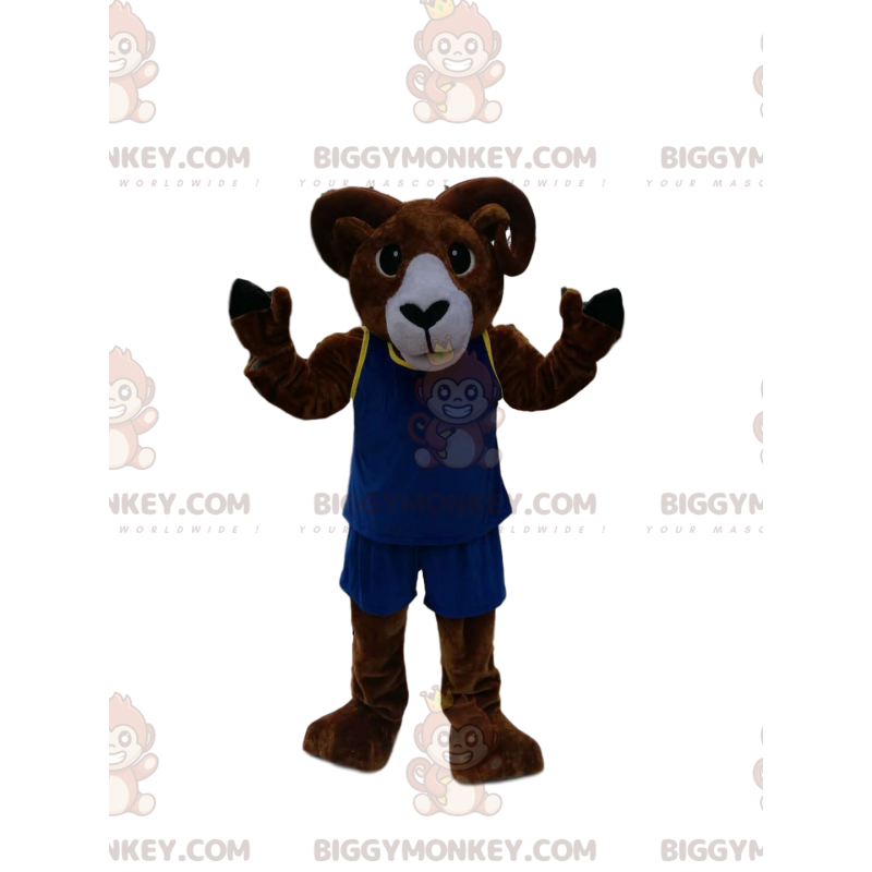 Brown Ram BIGGYMONKEY™ Mascot Costume With Blue Sportswear –