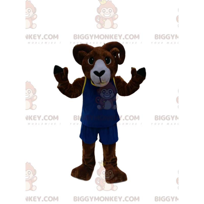 Brown Ram BIGGYMONKEY™ Maskottchenkostüm mit blauer