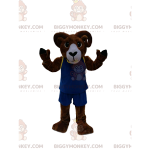 Brown Ram BIGGYMONKEY™ Mascot Costume With Blue Sportswear –