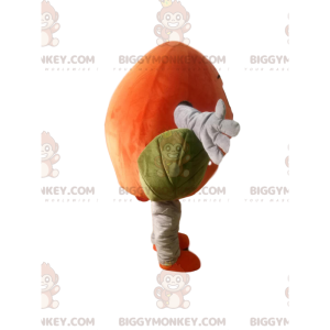 Kostým maskota Orange Peach BIGGYMONKEY™ s pěkně zelenými listy