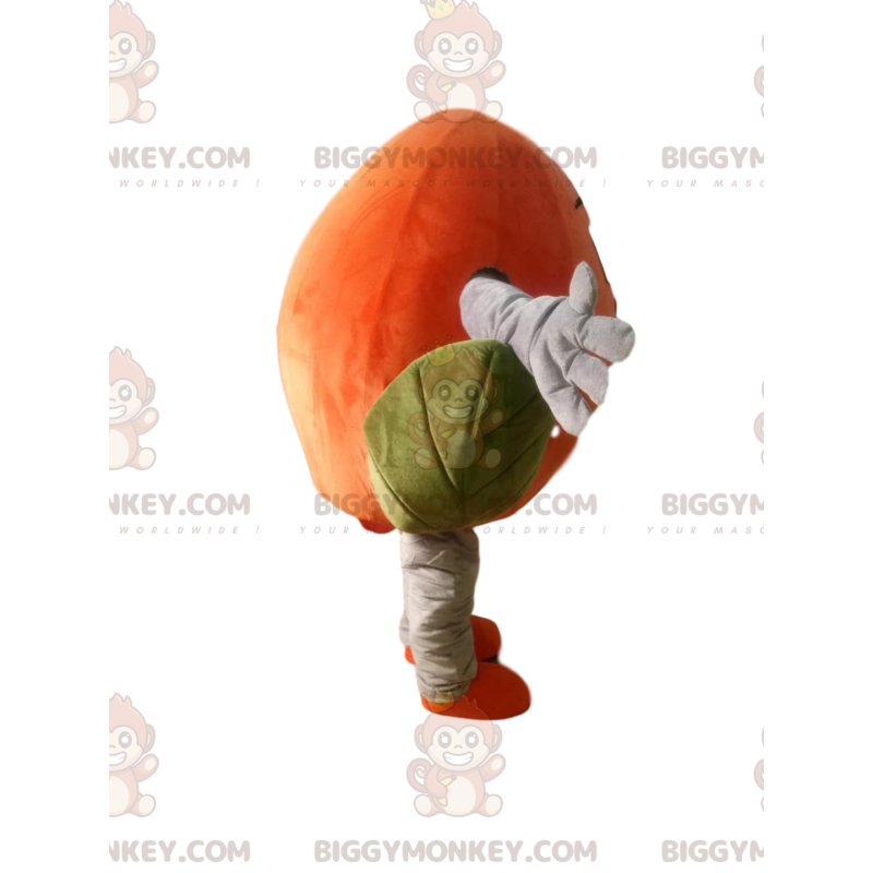 Kostým maskota Orange Peach BIGGYMONKEY™ s pěkně zelenými listy