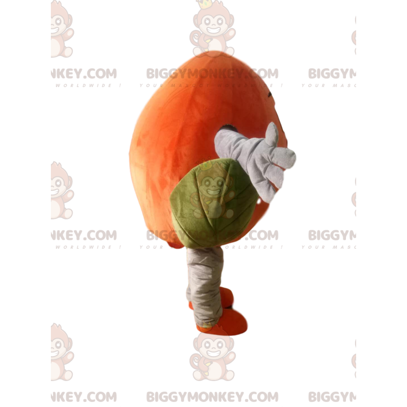 Orange persika BIGGYMONKEY™ maskotdräkt med vackra gröna blad -