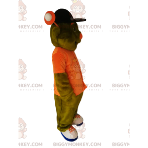 Grøn Alien BIGGYMONKEY™ maskotkostume med orange skjorte -