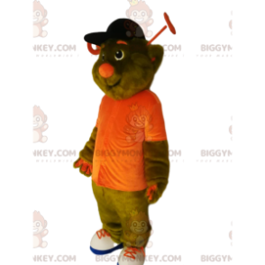 Green Alien BIGGYMONKEY™ Mascot Costume with Orange Shirt –