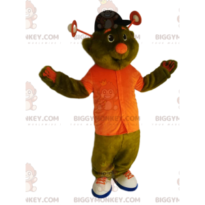 Green Alien BIGGYMONKEY™ Mascot Costume with Orange Shirt –