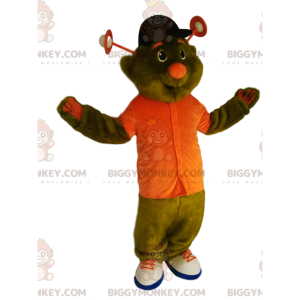 Groen Alien BIGGYMONKEY™-mascottekostuum met oranje shirt -