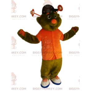 Green Alien BIGGYMONKEY™ Mascot Costume with Orange Shirt –