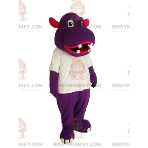 Costume da mascotte ippopotamo viola BIGGYMONKEY™ con t-shirt