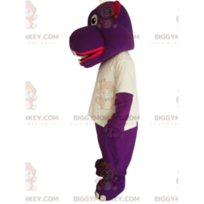 Purple hippo BIGGYMONKEY™ mascot costume with white t-shirt –