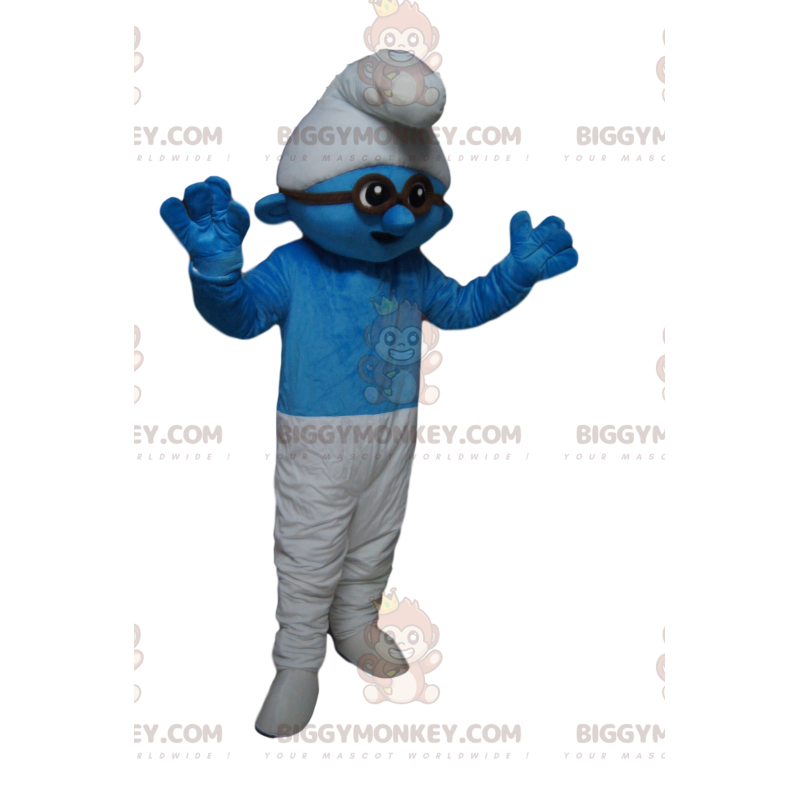 BIGGYMONKEY™ maskottiasu Sinivalkoinen Smurffi mustilla