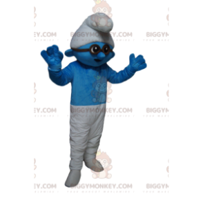 BIGGYMONKEY™ maskottiasu Sinivalkoinen Smurffi mustilla