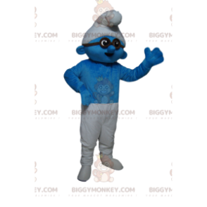 Disfraz de mascota BIGGYMONKEY™ Pitufo azul y blanco con gafas