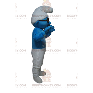 Traje de mascote BIGGYMONKEY™ Smurf azul e branco com óculos