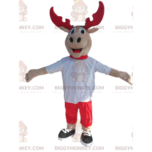 Rendier BIGGYMONKEY™ mascottekostuum met rood gewei en witte