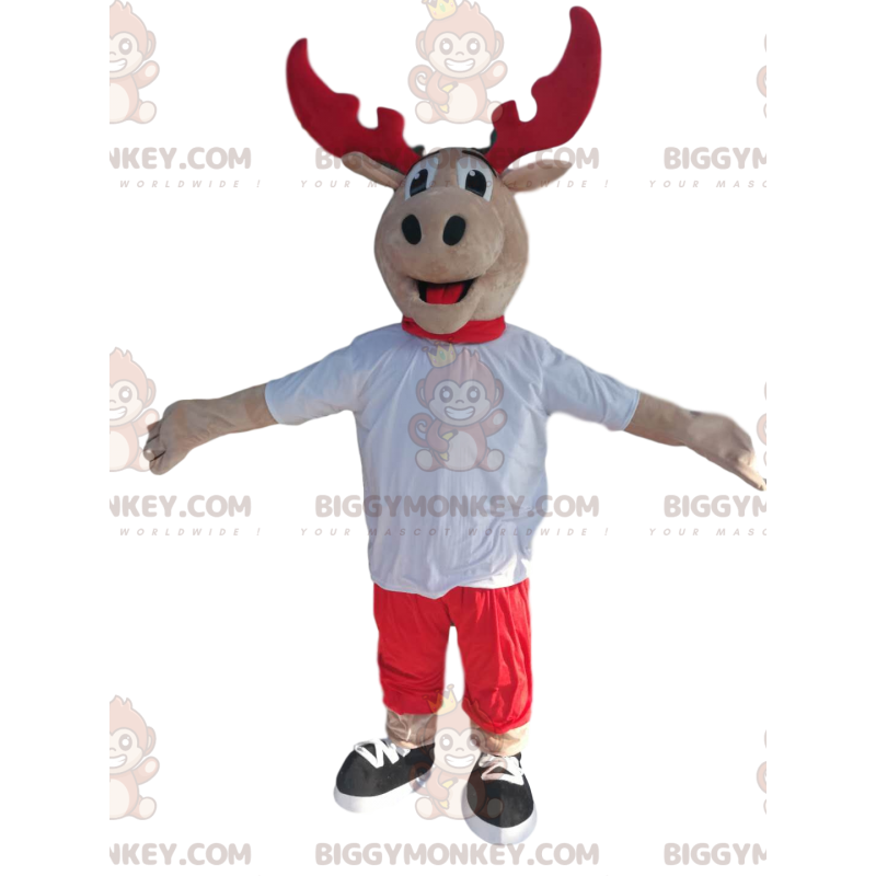 Costume da mascotte renna BIGGYMONKEY™ con corna rosse e maglia