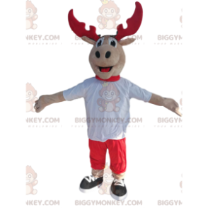 Costume da mascotte renna BIGGYMONKEY™ con corna rosse e maglia