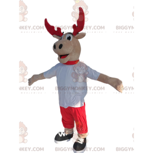 Costume da mascotte renna BIGGYMONKEY™ con corna rosse e maglia