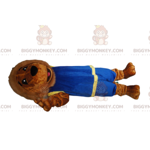 Traje de mascote Lion BIGGYMONKEY™ com roupas esportivas azuis