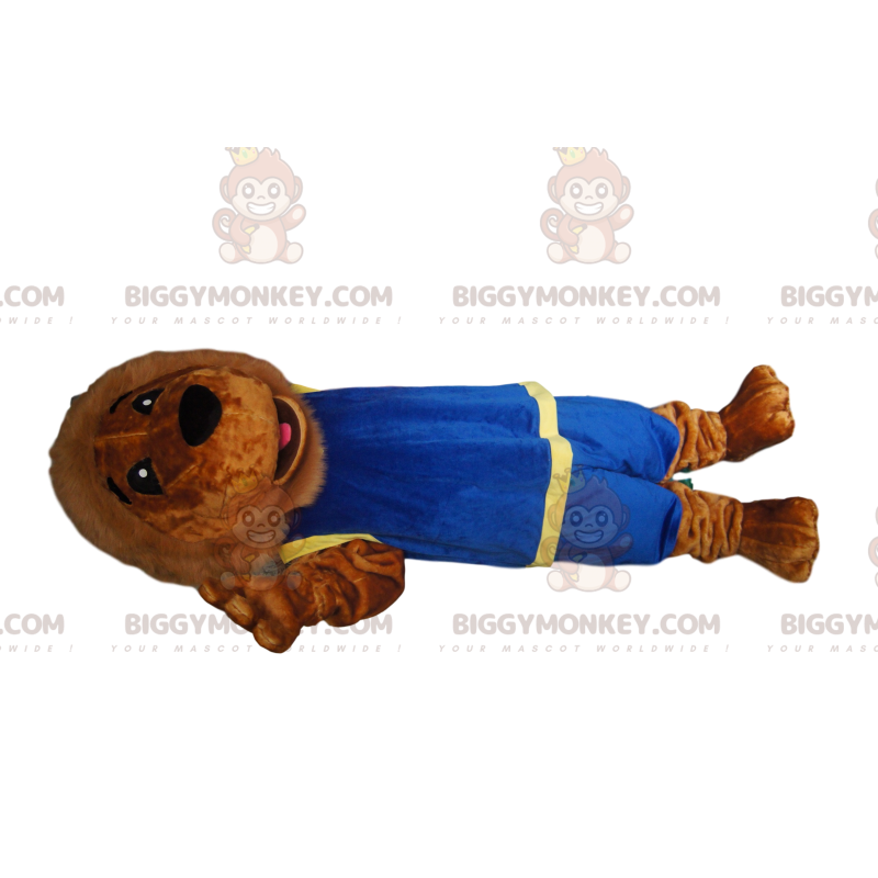 Traje de mascote Lion BIGGYMONKEY™ com roupas esportivas azuis