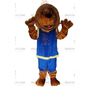 Leeuw BIGGYMONKEY™ mascottekostuum met blauwe sportkleding -
