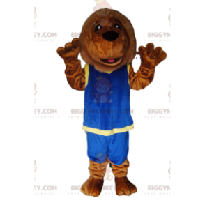 Traje de mascote Lion BIGGYMONKEY™ com roupas esportivas azuis