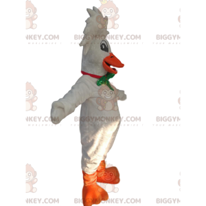 White Goose BIGGYMONKEY™ Mascot Costume with Cute Crest and Bow