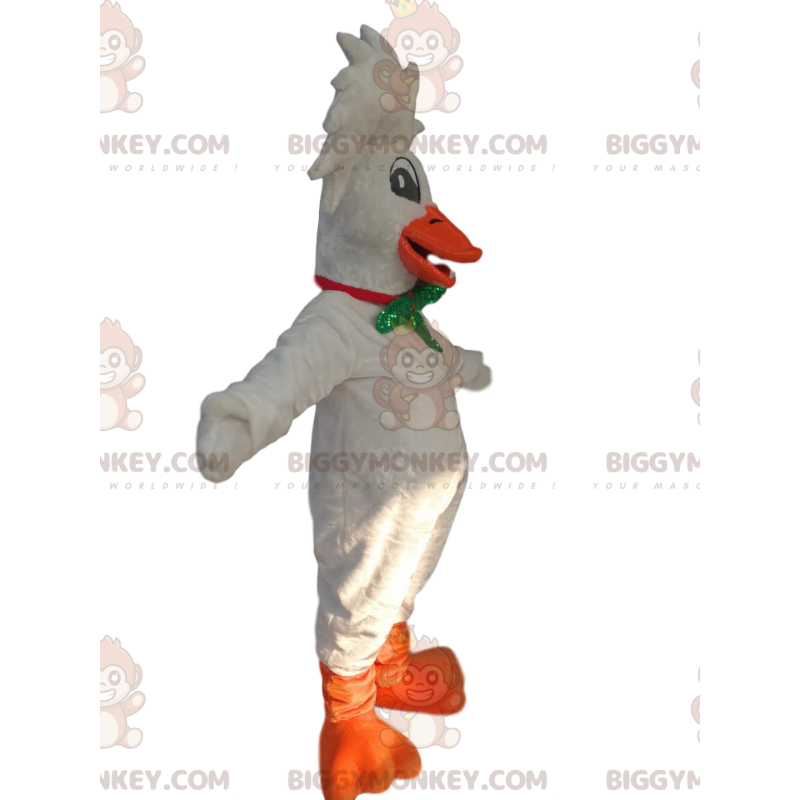 White Goose BIGGYMONKEY™ Mascot Costume with Cute Crest and Bow