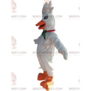 White Goose BIGGYMONKEY™ Mascot Costume with Cute Crest and Bow