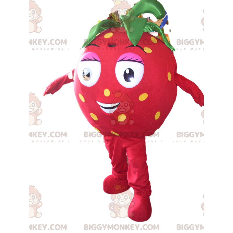 Sødt jordbær BIGGYMONKEY™ maskotkostume med smukke øjne -