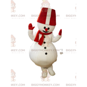 Lumiukko BIGGYMONKEY™ maskottiasu isolla punaisella hatulla -