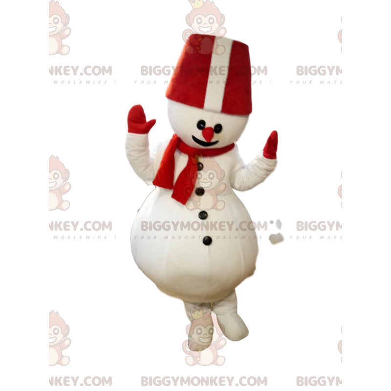 Snowman BIGGYMONKEY™ Mascot Costume With Big Red Hat –