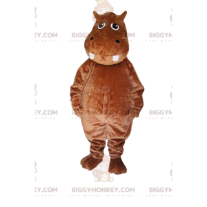 Traje de mascote de hipopótamo marrom BIGGYMONKEY™. Fantasia de