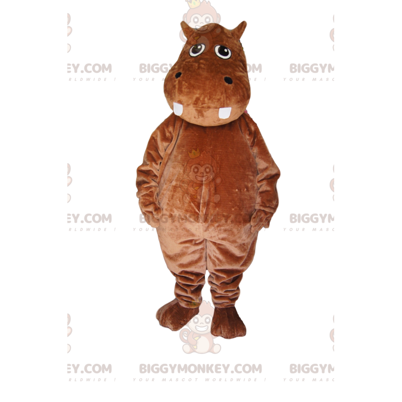 Bruin nijlpaard BIGGYMONKEY™ mascottekostuum. Nijlpaard kostuum