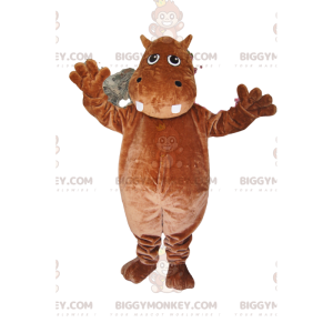 Brązowy kostium maskotki hipopotama BIGGYMONKEY™. Kostium