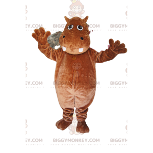 Disfraz de mascota BIGGYMONKEY™ de hipopótamo marrón. Disfraz