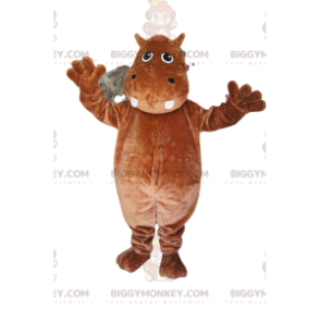 Brun Hippopotamus BIGGYMONKEY™ maskotkostume. Flodhest kostume