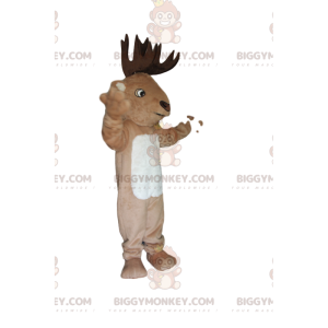 Herten BIGGYMONKEY™ mascottekostuum met prachtig bruin gewei -