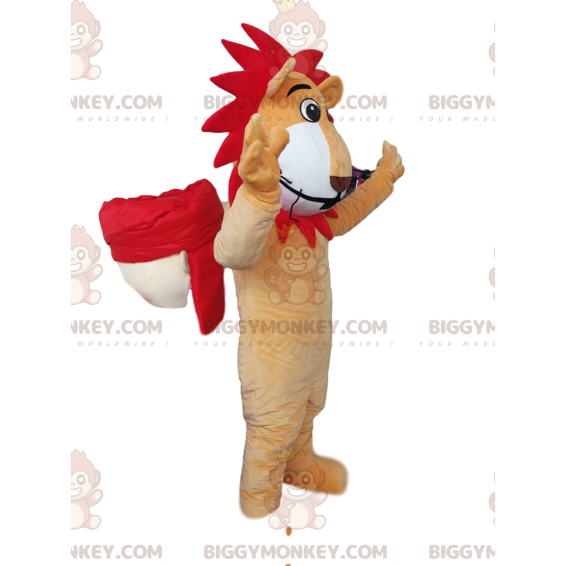 BIGGYMONKEY™ Mascot Costume Fun Lion with Red Mane –