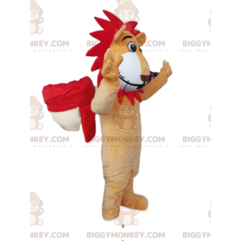 BIGGYMONKEY™ Mascottekostuum Leuke leeuw met rode manen -