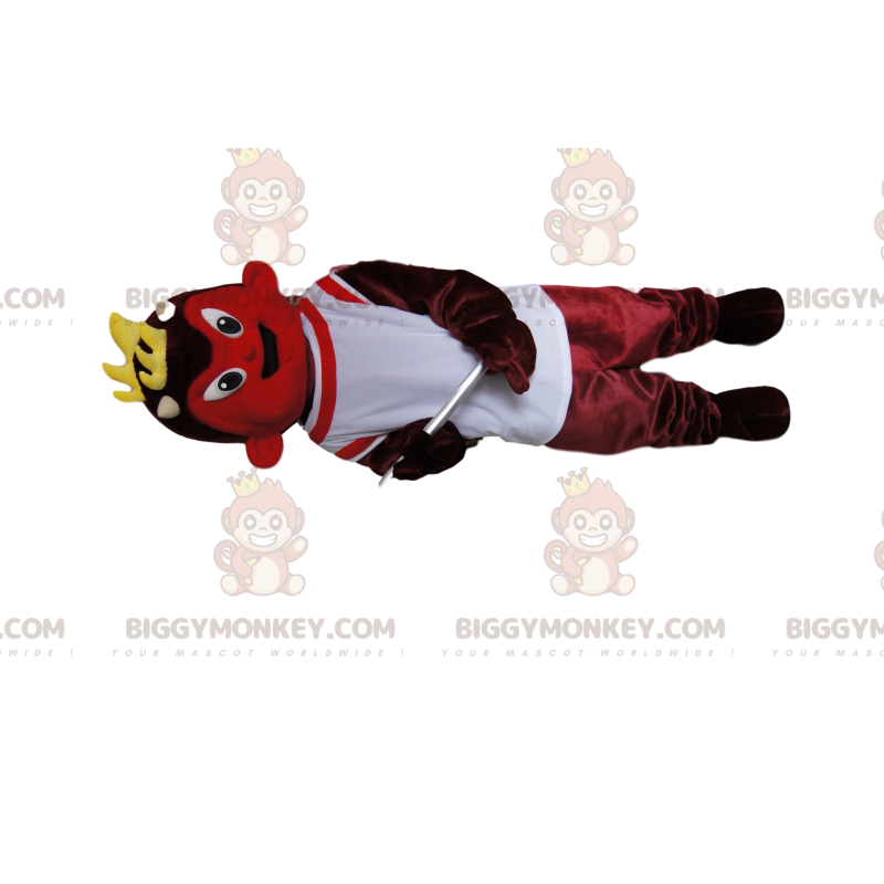 BIGGYMONKEY™ Maskotdräkt Röd Imp med vit tröja - BiggyMonkey